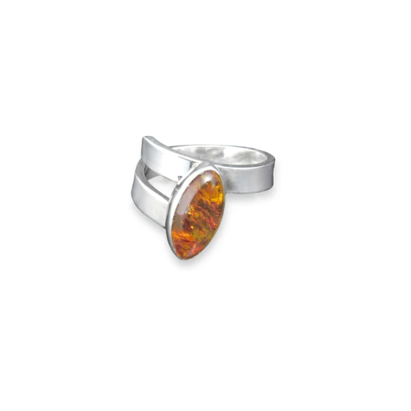 Sterling silver and 14x7mm Amber ring